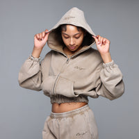 Acid Wash Heavyweight Cropped Zipper Hoodie