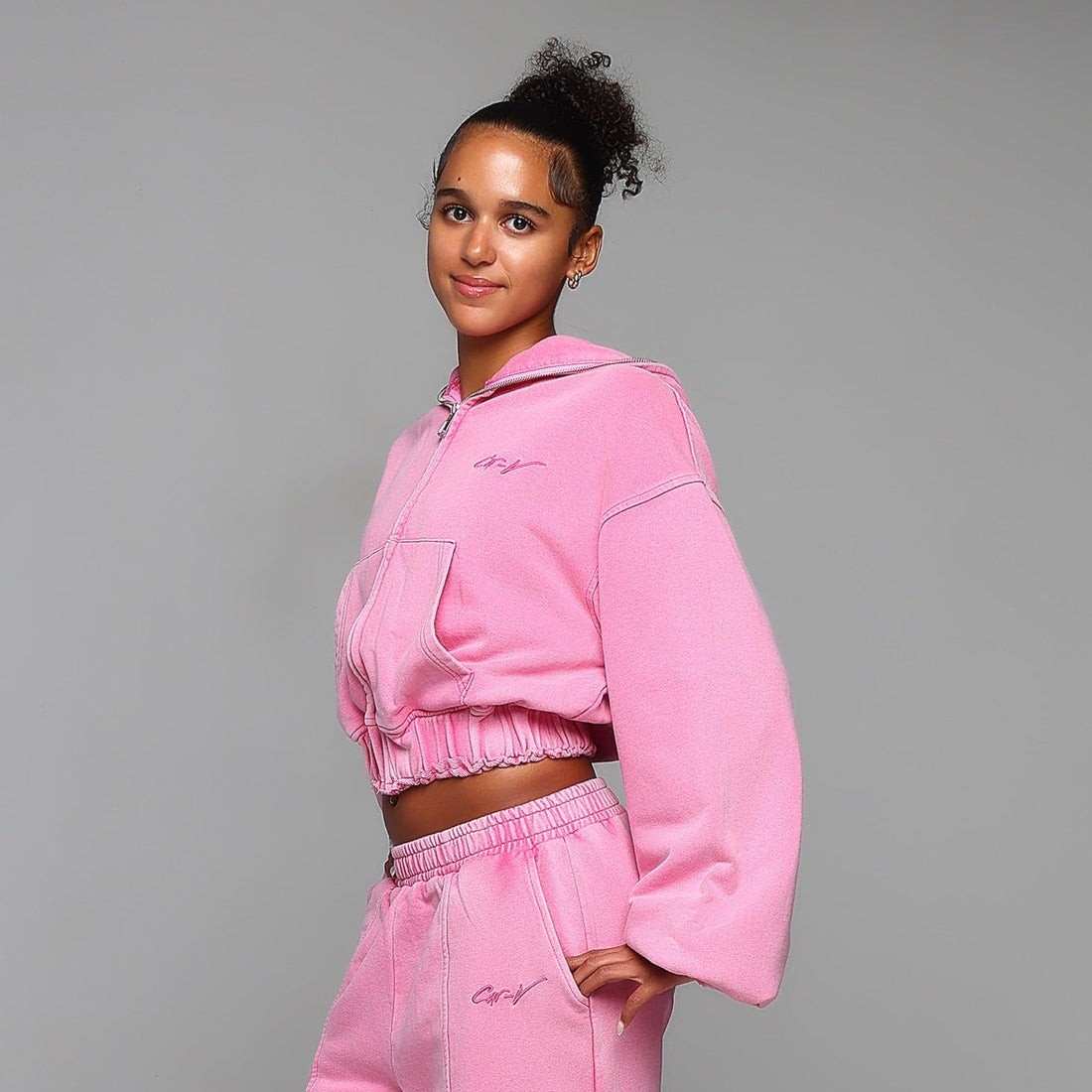 Acid Wash Heavyweight Cropped Zipper Hoodie