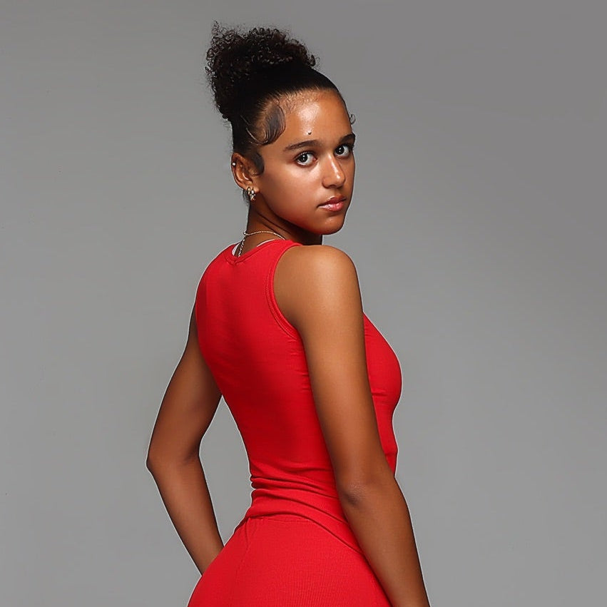 Red Ribbed Tank