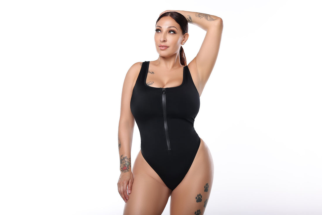 One Piece Zip Up Brazillian Cut Swimsuit