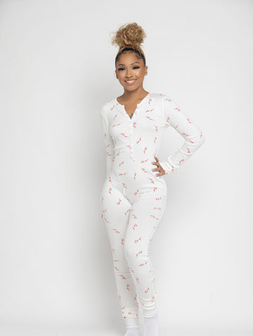 Red & White Ribbed Winter Onesie