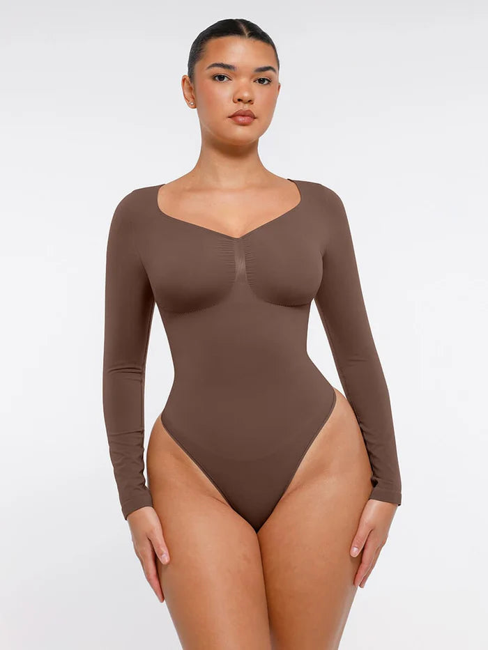 Long Sleeve V Neck Bodysuit Shaper