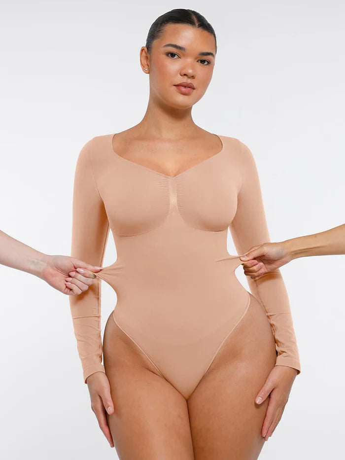 Long Sleeve V Neck Bodysuit Shaper