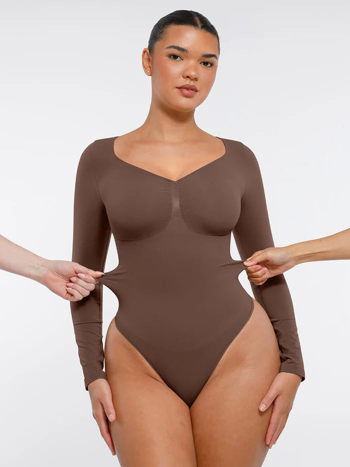 Long Sleeve V Neck Bodysuit Shaper